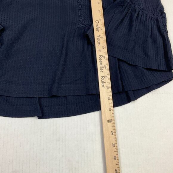 LOFT Womens Babydoll Blouse Blue Flared Long Sleeve Shirt Swiss Dot Top M Medium - Picture 6 of 11